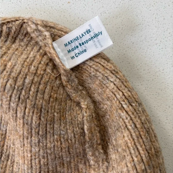 Marine Layer Porter Knit Beanie in Camel - Picture 3 of 5